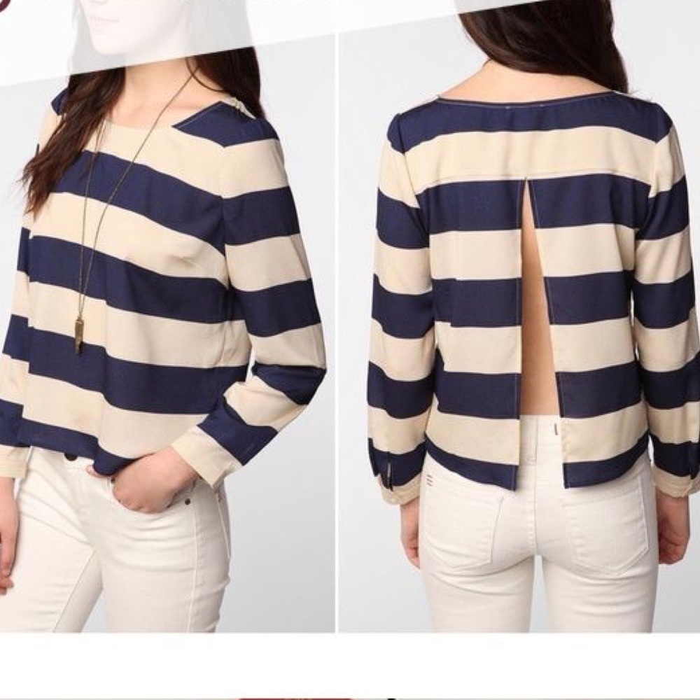 Urban Outfitters Cope Striped Split Back Top